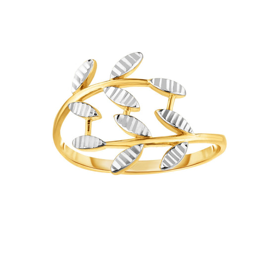 14K Yellow & White Gold Leaf Ring