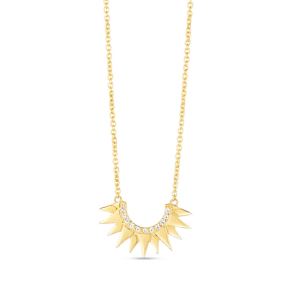 14K Gold and Diamonds Sunburst Charm Pendant Necklace