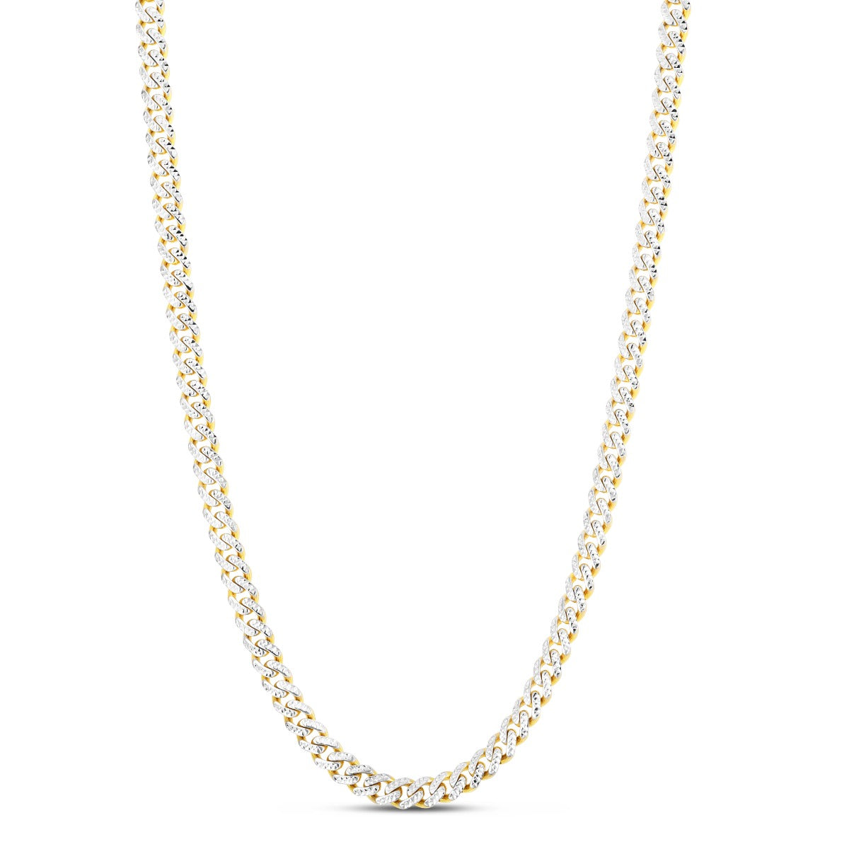 14K Gold White Pave Modern Lite Miami Cuban Chain Necklace with Box Clasp