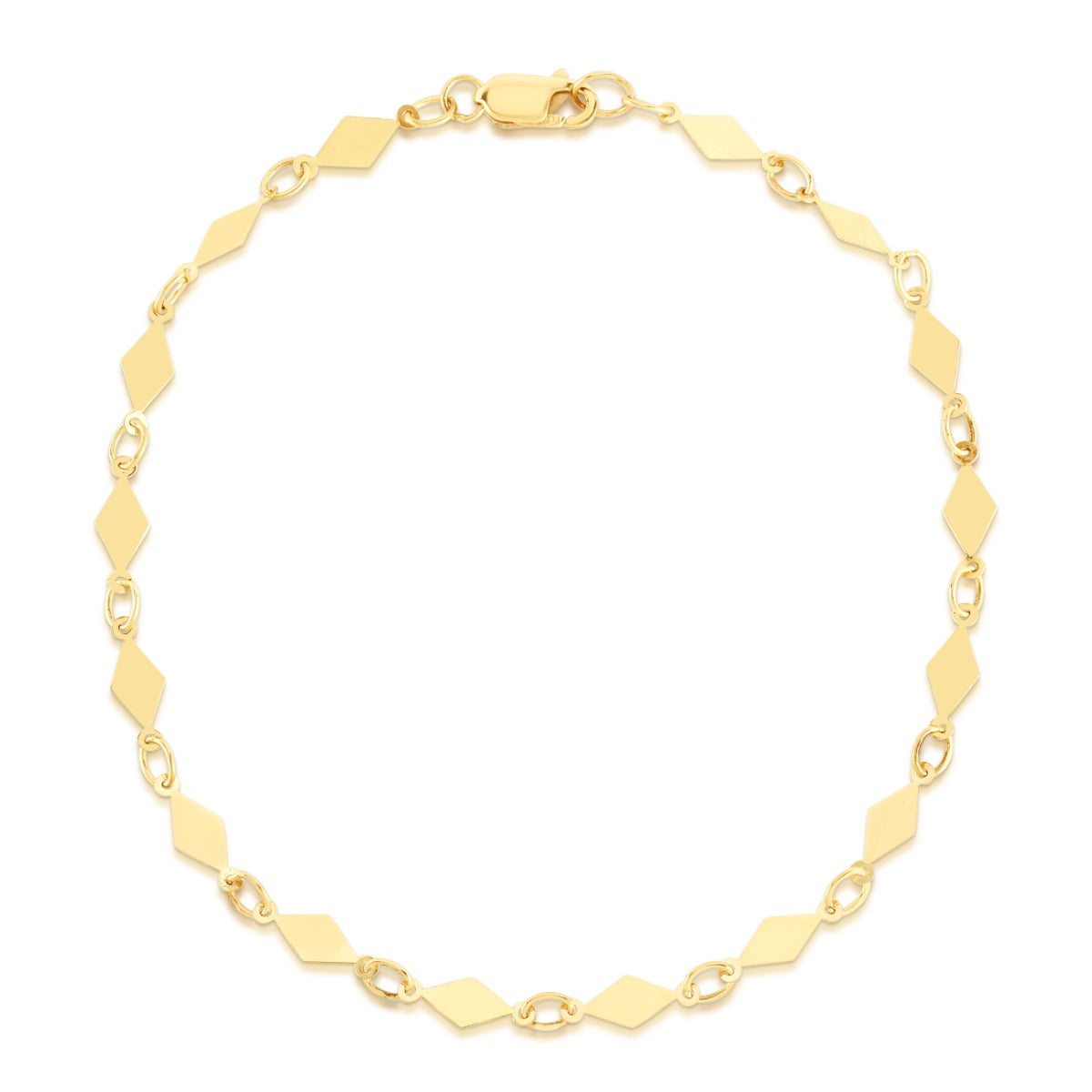 14K Gold Polished Diamond Shape Mirror Chain