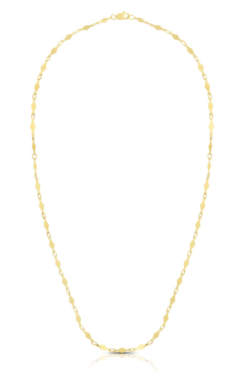 14K Gold Polished Diamond Shape Mirror Chain