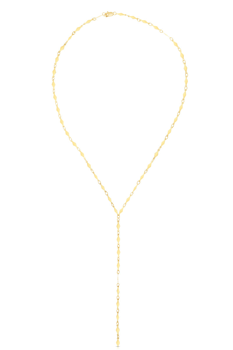 14K Gold Polished Diamond Shape Lariat Mirror Chain Necklace