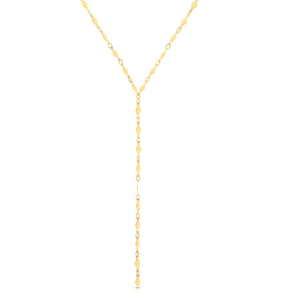 14K Gold Polished Diamond Shape Lariat Mirror Chain Necklace