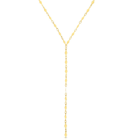 14K Gold Polished Diamond Shape Lariat Mirror Chain Necklace