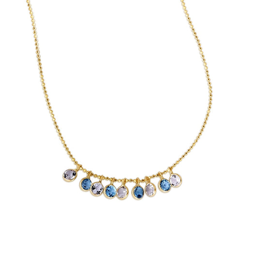 14K Gold Blue and White Topaz Dancing Drop Necklace