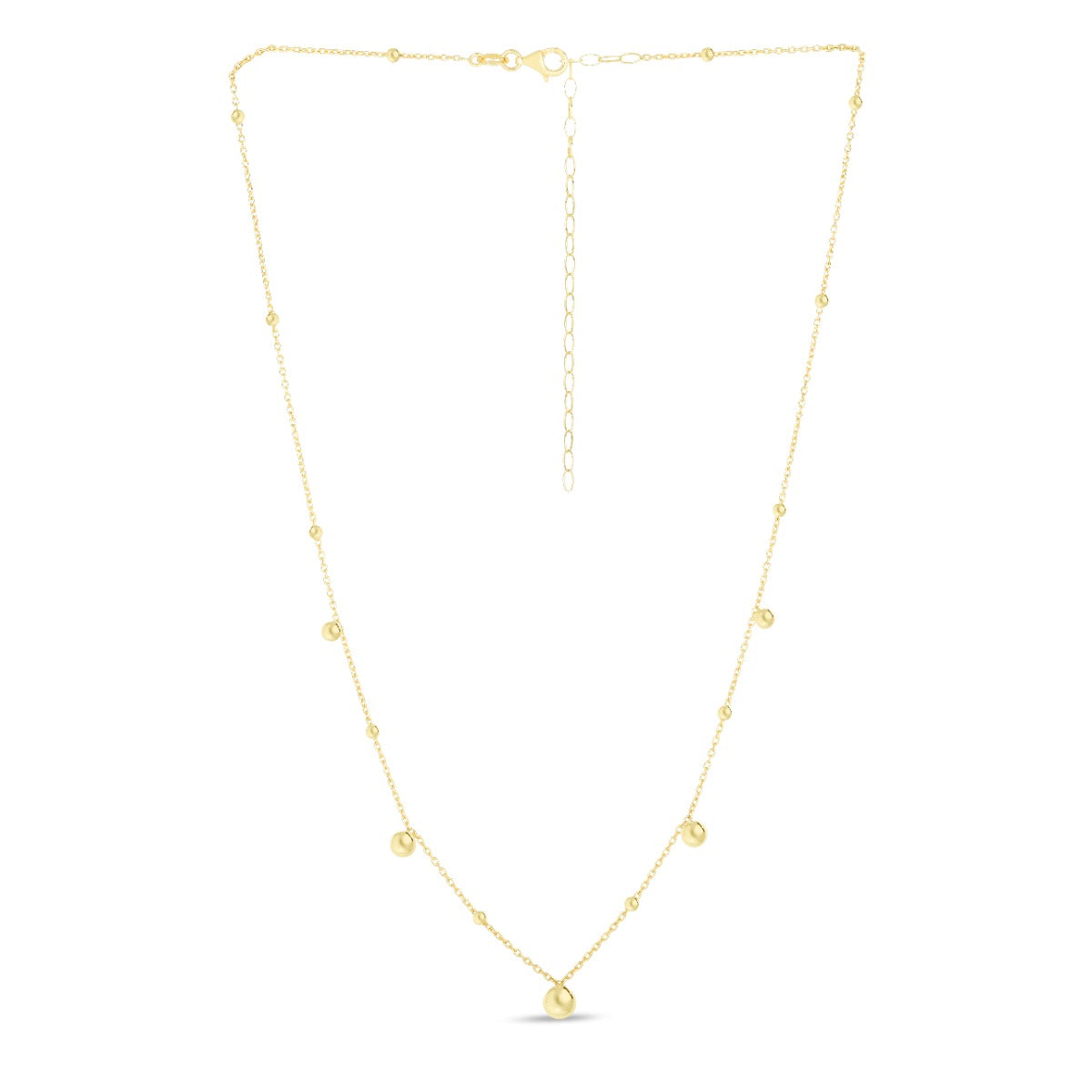 14K Gold Polished Bead Stations Necklace with Lobster Clasp