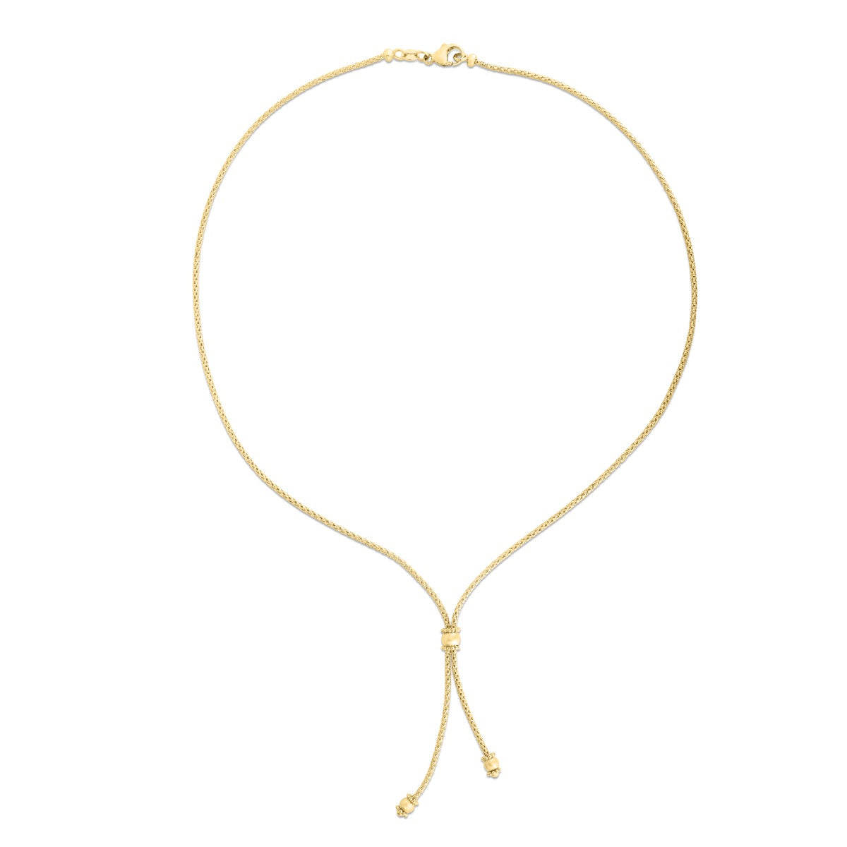 14K Gold Diamond Cut Bead Lariat Necklace with Lobster Clasp