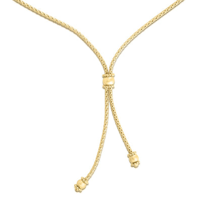 14K Gold Diamond Cut Bead Lariat Necklace with Lobster Clasp