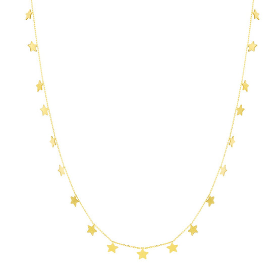 14K Gold Dangling Stars Necklace with Spring Ring Clasp