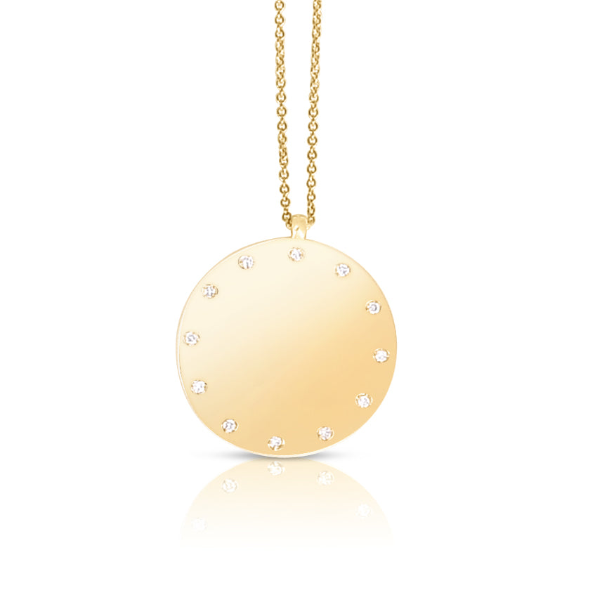 14K Gold Large Diamond Dial Necklace