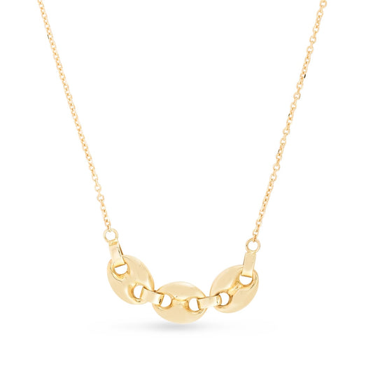 14K Gold Puffed Mariner Drop Necklace with Lobster Clasp