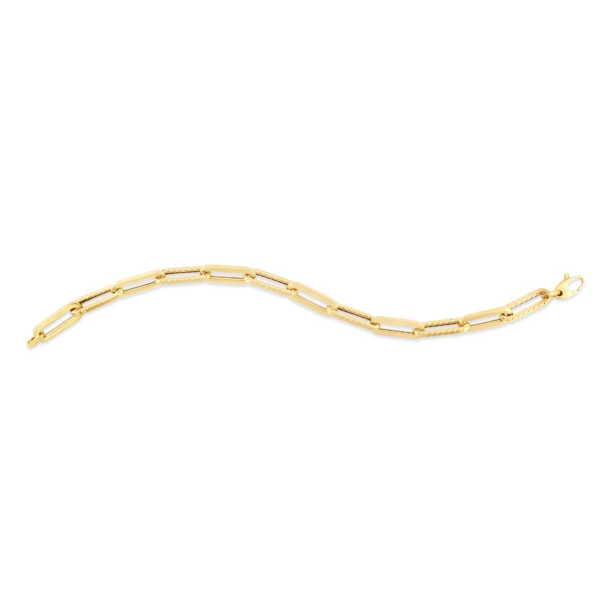 14K Gold Cable Paperclip Link Chain Bracelet with Lobster Clasp