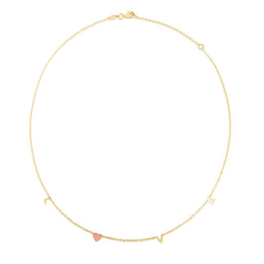 14K Gold High Polished LOVE Station Necklace