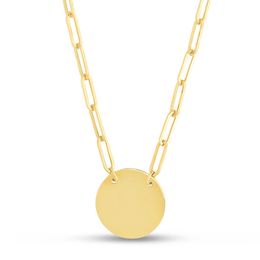 14K Gold High Polished Circle Necklace with Lobster Clasp