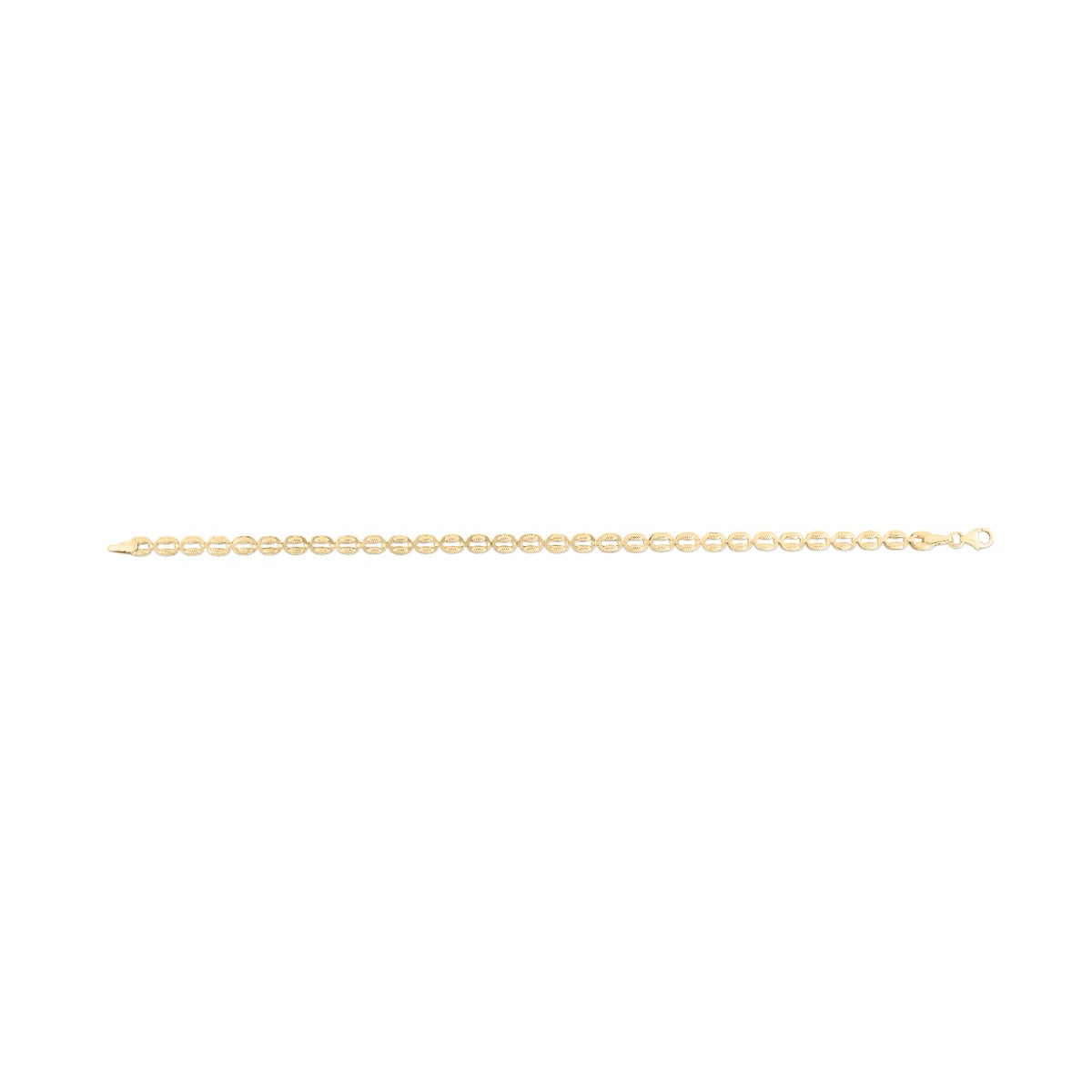 14K Gold Textured Puffed Oval Link Chain with Lobster Clasp.