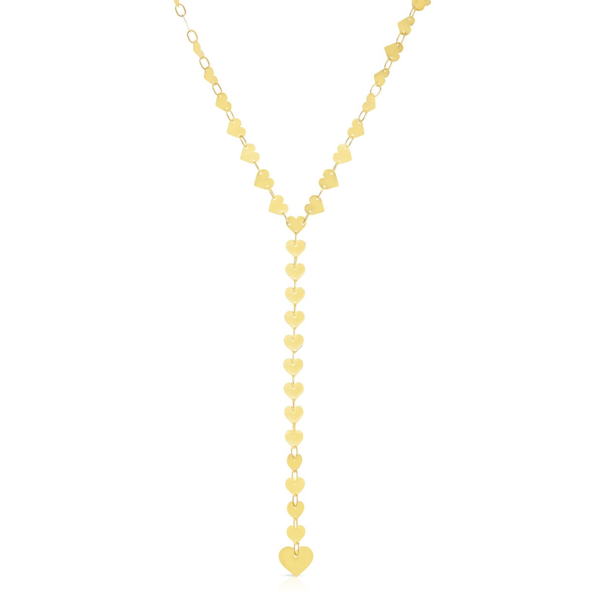 14K Gold Mirrored Chain Heart Lariat Necklace