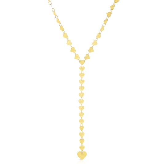 14K Gold Mirrored Chain Heart Lariat Necklace