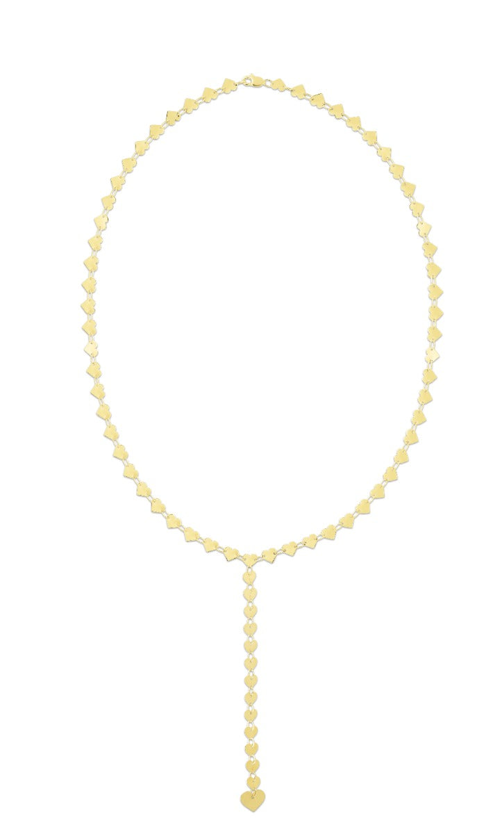 14K Gold Mirrored Chain Heart Lariat Necklace