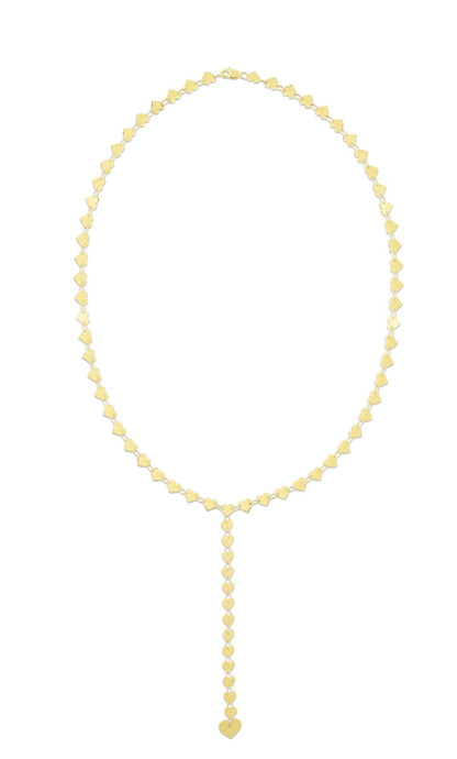 14K Gold Mirrored Chain Heart Lariat Necklace