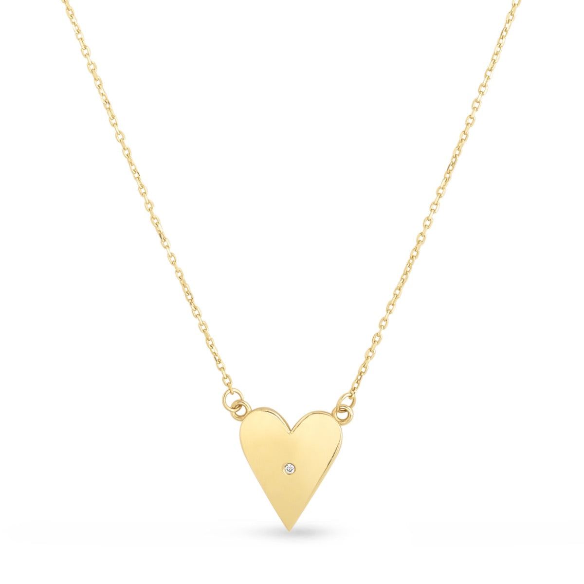 14K Gold and Diamond Polished Heart Necklace with Spring Ring Clasp