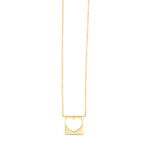 14K Gold Polished Cutout Heart Necklace.