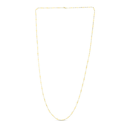 14K Gold Polished Long Diamond Shape Station Mirror Chain Necklace with Lobster Clasp