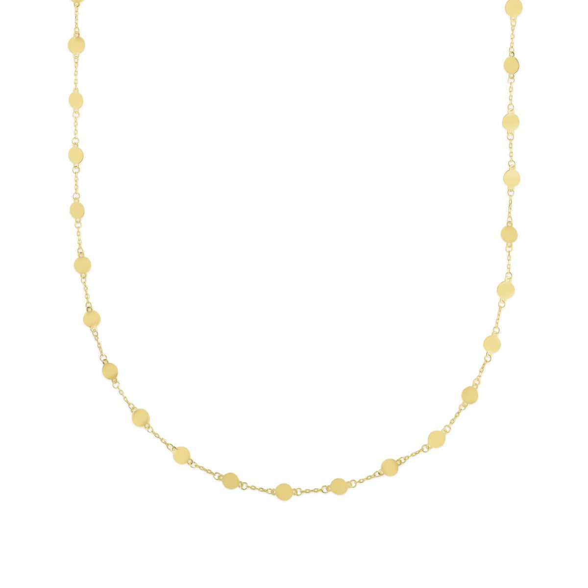 14K Gold Round Mirror Chain Station Necklace with Lobster Clasp