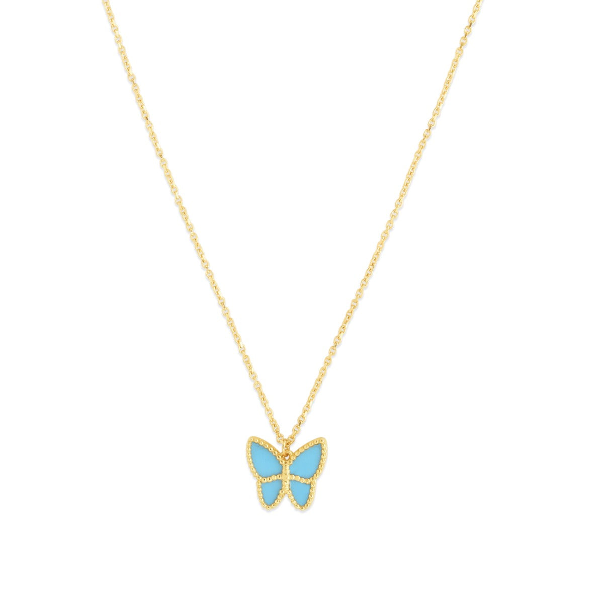 14K Gold Butterfly Pendant Charm Necklace with Lobster Clasp with Color Options