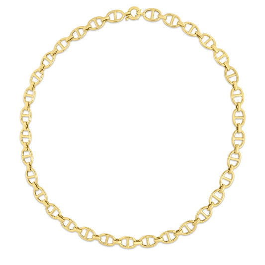 14K Gold Mariner Link Bracelet with Spring Ring Clasp