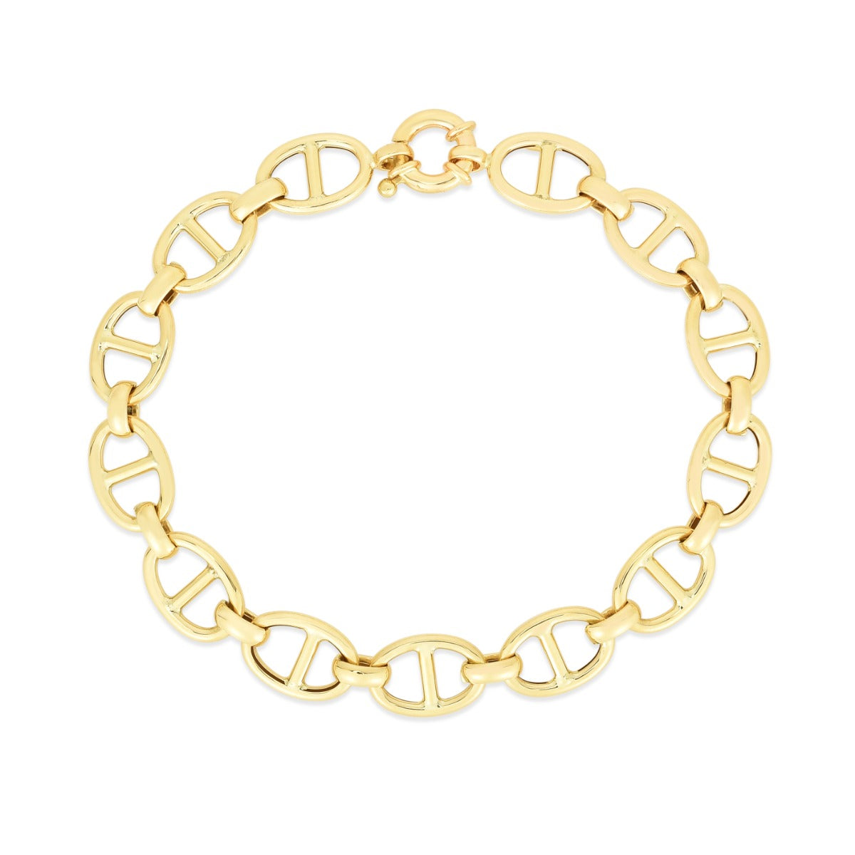 14K Gold Mariner Link Bracelet with Spring Ring Clasp