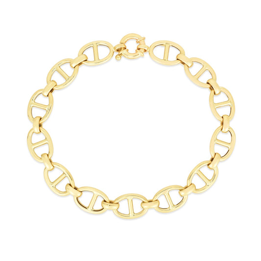 14K Gold Mariner Link Bracelet with Spring Ring Clasp