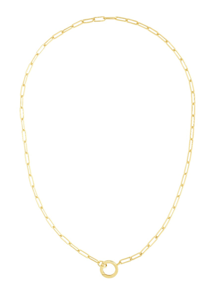 14K Gold Paperclip Necklace with Front-facing Invisible Clasp Element