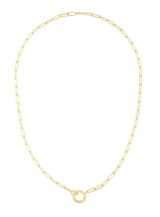 14K Gold Paperclip Necklace with Front-facing Invisible Clasp Element