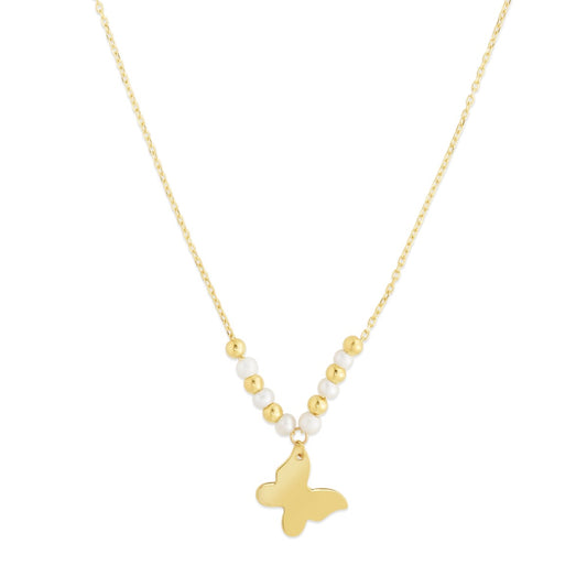 14K Gold Polished Butterfly Necklace with Spring Ring Clasp