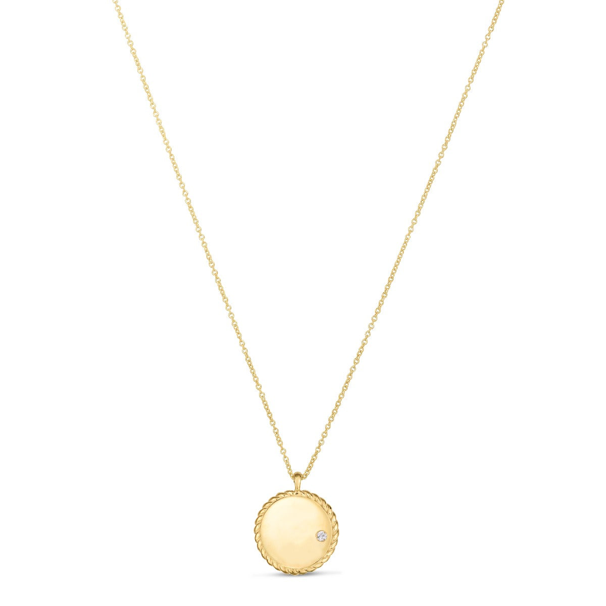 14K Gold Popcorn Diamond Round Disc Necklace with Lobster Clasp.