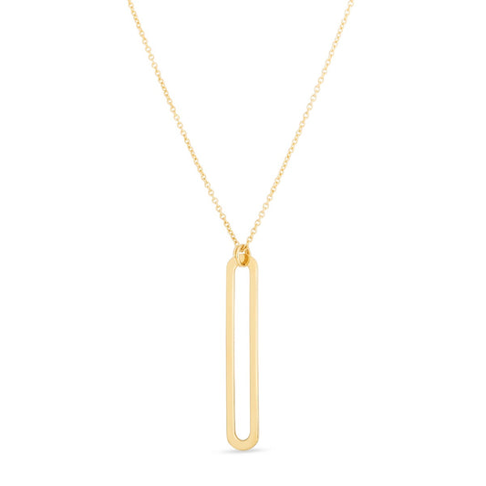 14K Gold Single Paperclip Link Pendant Necklace with Spring Ring Clasp. Total length with jump ring at