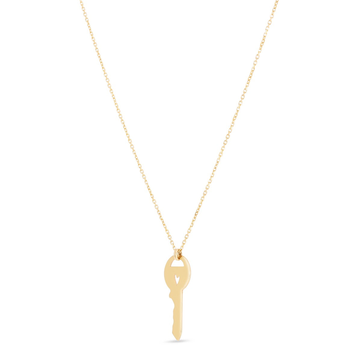 14K Gold Polished Key Necklace with Spring Ring Clasp