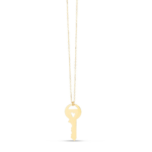 14K Gold Polished Key Necklace with Spring Ring Clasp