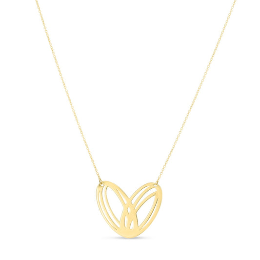 14K Gold Polished Heart Necklace with Pear Shaped Lobster Clasp