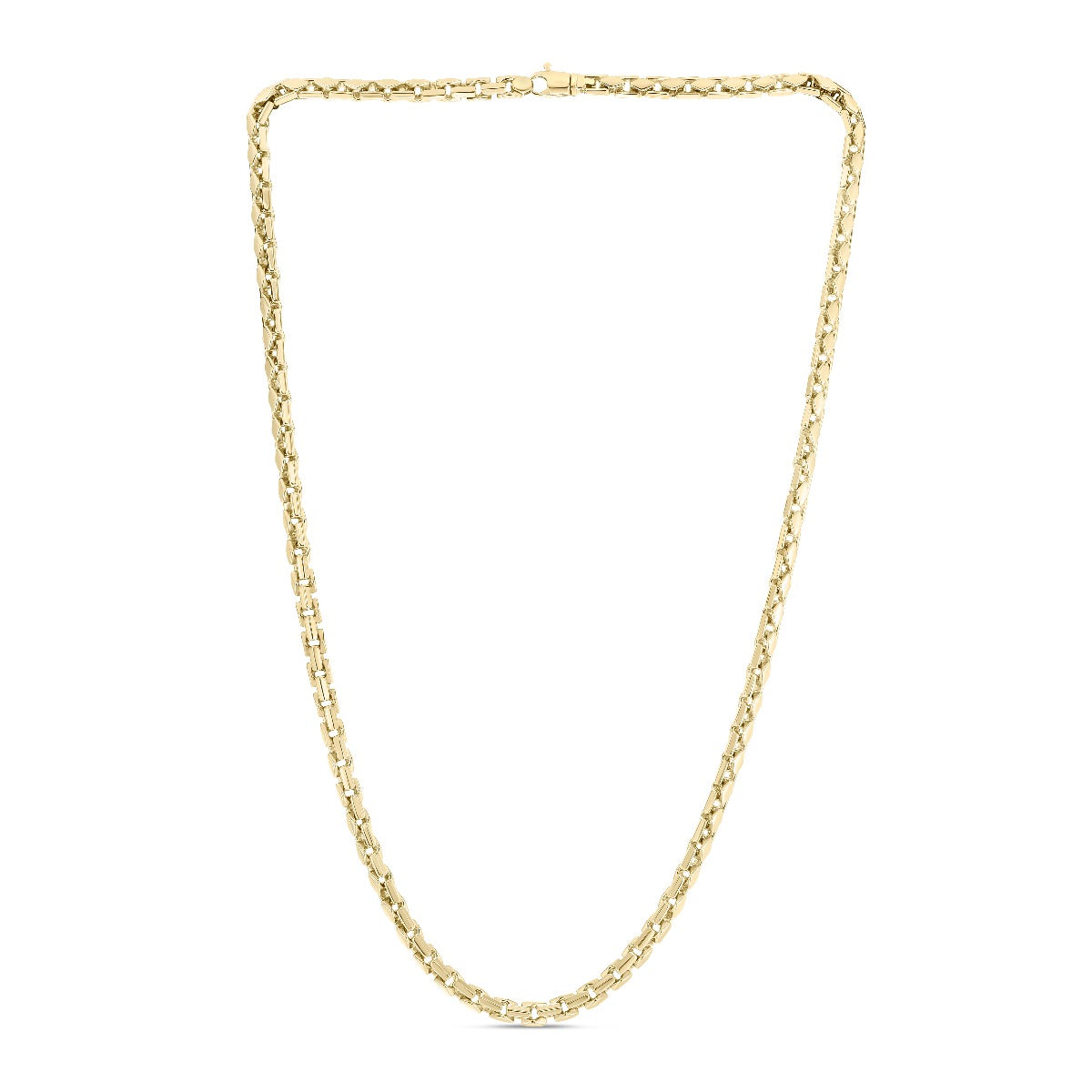 14K Gold Men's Fancy Box Chain Necklace with Lobster Clasp