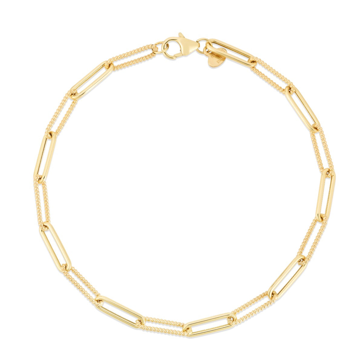 14K Gold Alternating Bead Paperclip Chain with Lobster Clasp