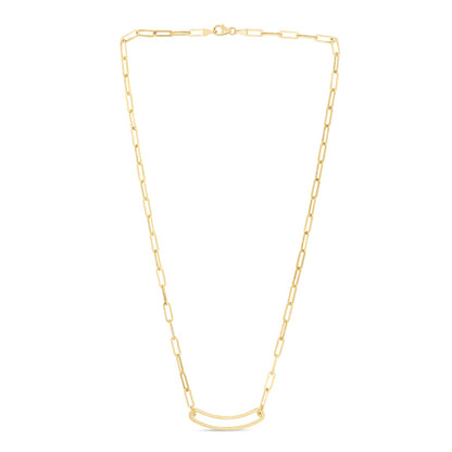 14K Gold Paperclip Curved Open Bar Chain with Lobster Clasp