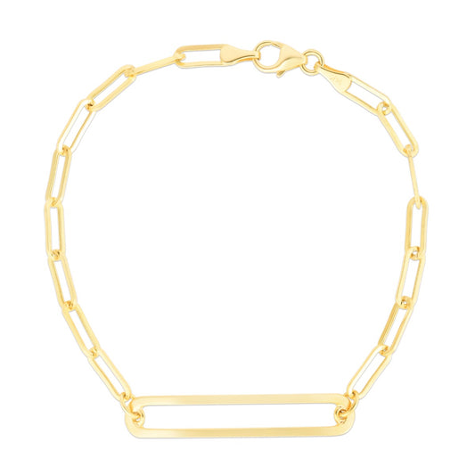 14K Gold Paperclip Curved Open Bar Chain with Lobster Clasp.