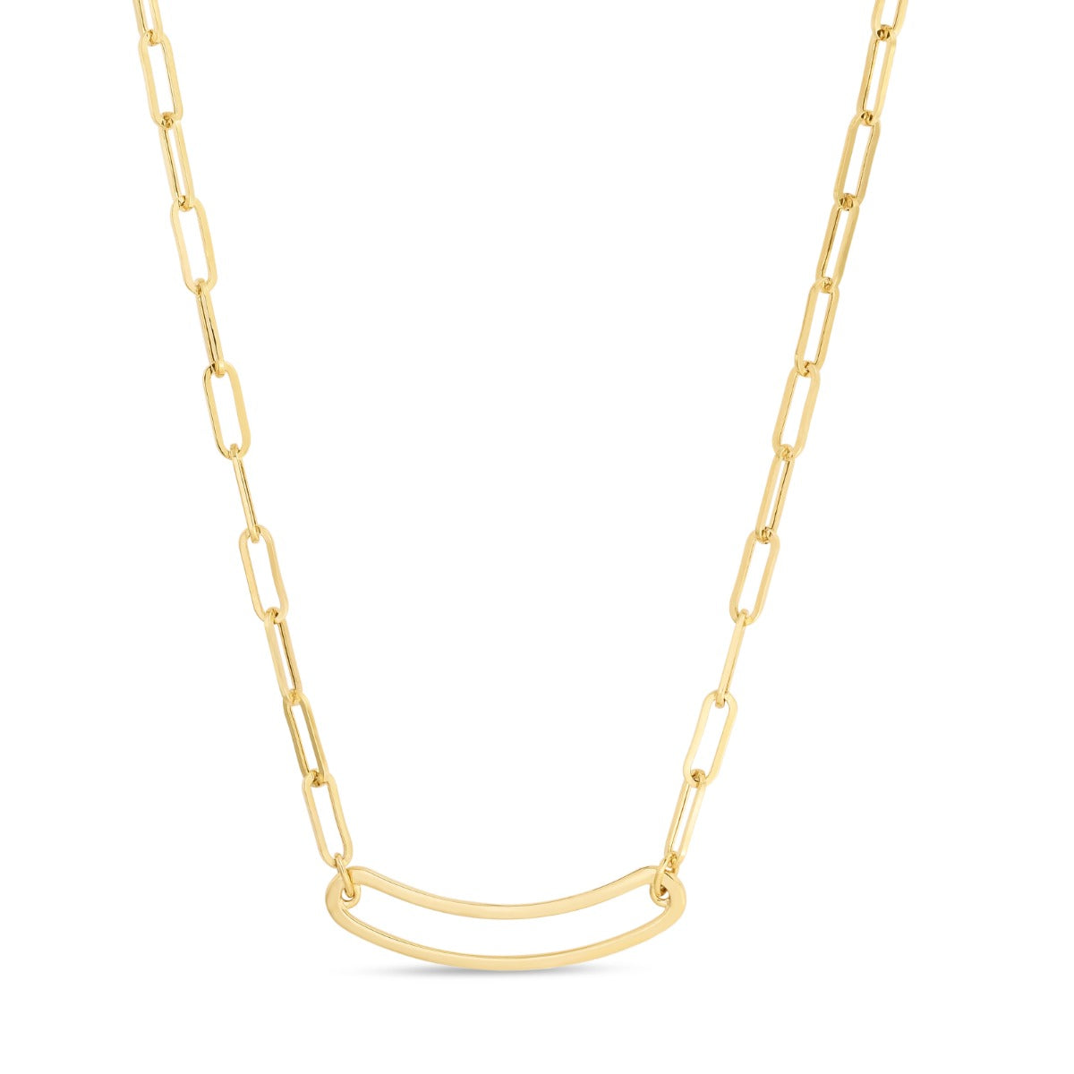 14K Gold Paperclip Curved Open Bar Chain with Lobster Clasp