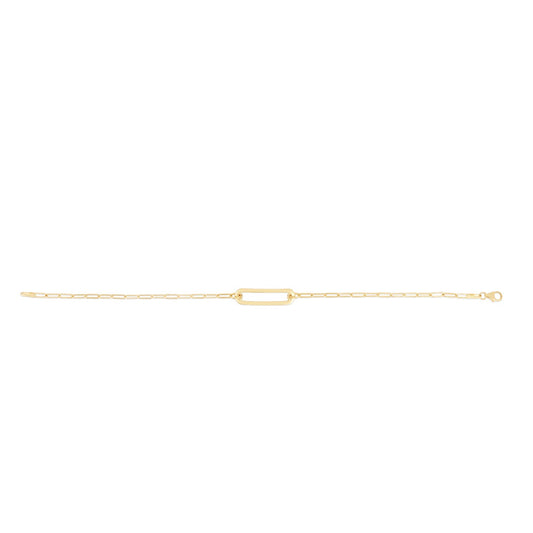 14K Gold Paperclip Straight Open Bar Bracelet with Lobster Clasp.