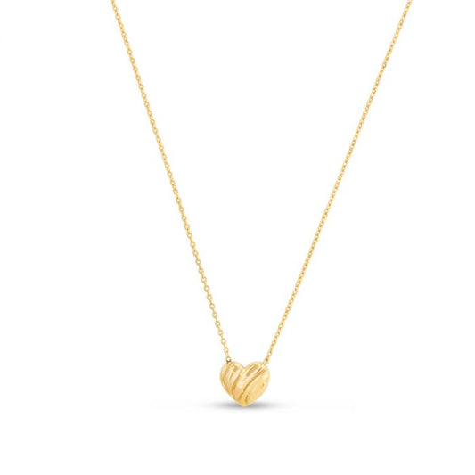 14K Gold Polished Scribbles Heart Necklace with Spring Ring Clasp