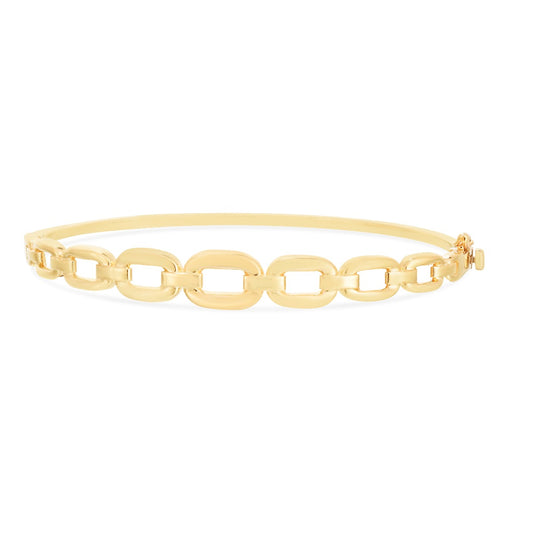 14K Gold Polished Rounded Open Link Bangle with Box and Figure 8 Safety Clasp.