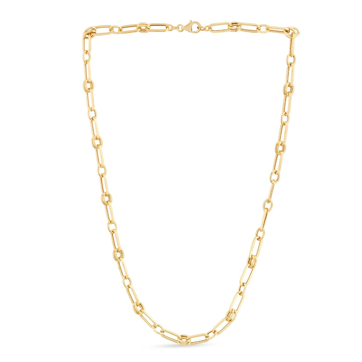 14K Gold Paperclip Rondel Link Chain with Lobster Clasp