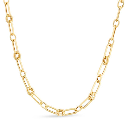 14K Gold Paperclip Rondel Link Chain with Lobster Clasp