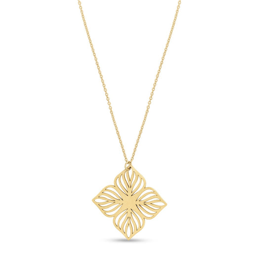 14K Gold Polished Cutout Flower Necklace with Lobster Clasp